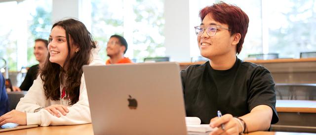 A student working on a laptop